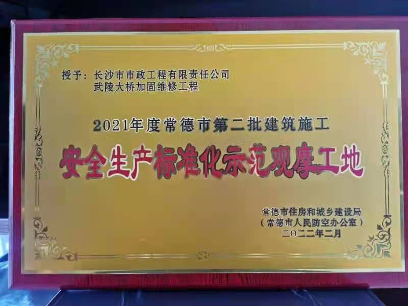 喜訊 ！常德市武陵大橋項目榮獲2021年度安全生產(chǎn)標(biāo)準(zhǔn)化示范觀摩工地